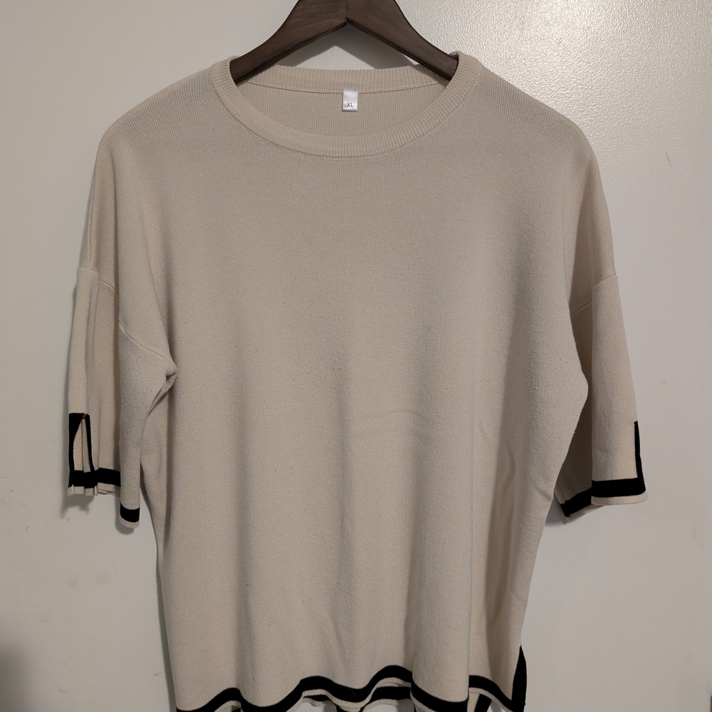 Elegant Cream and Black Trim Top And Slacks